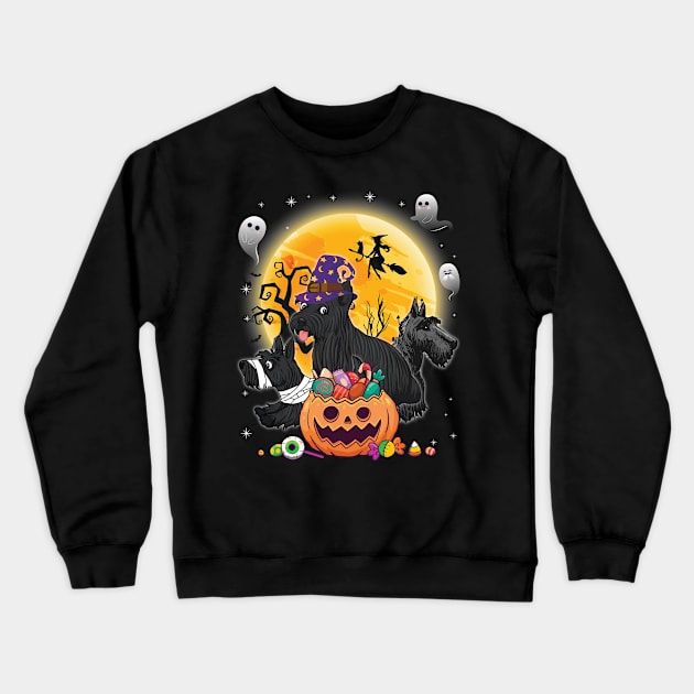 Scottish Terrier Dog Mummy Witch Moon Ghosts Happy Halloween Thanksgiving Merry Christmas Day Crewneck Sweatshirt by joandraelliot